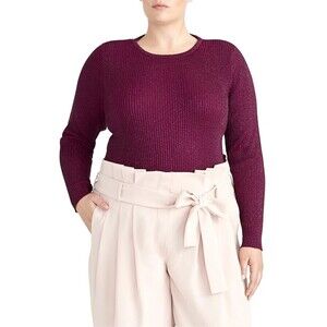 Rachel Roy women's Metallic Ribbed Sweater Crew neck long Sleeve Violet Size XXL